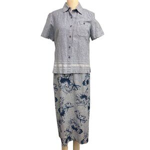 Norton Mcnaughton Blue Floral Linen Blend Short Sleeve Top and Midi Dress S